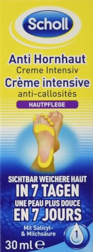 Scholl Anti-Hornhaut Creme Intensiv fußpflege 30 ml - Hornhautentferner Creme mit Salicyl & Milchsäure Füße Intensiv, Effektive Hornhautreduktion, Weiche Füsse in Nur 7 tagen, Effektive Fußpflege