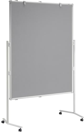 MAUL Moderationstafel grau MAULpro mobil beidseitig pinnbar 150x120 cm | feststellbare Rollen, selbstheilende Textilfläche, schnell einsatzbereit, als Flipchart nutzbar, Ablageschale inklusive