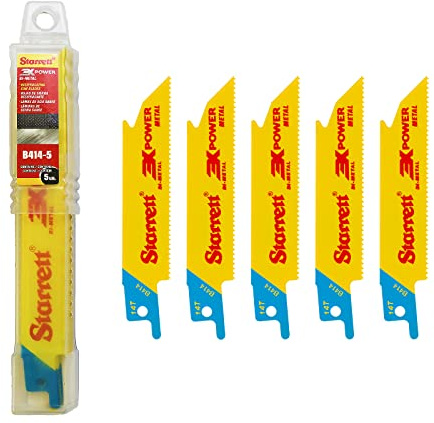 Starrett Metall Schneiden Säbelsägeblatt - 5 Stück B414-5 100 mm/4 Zoll 14 TPI Unified Shank Straight Cut Bi-Metal - Kompatibel mit Bosch, Dewalt, Makita und vielen anderen