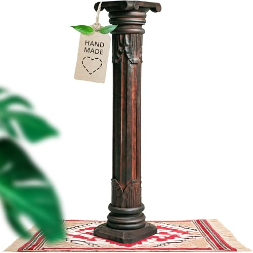 Carved Asian Wooden Stand Brown, Column, Plant Stand, Beautifully Carved Bali Decor, Handmade (Indonesia) (Large)