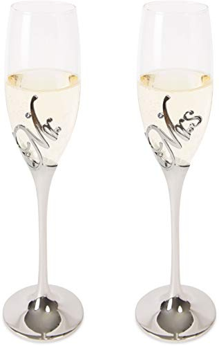 Pavilion Gift Company Glorious Occasions Mr. & Mrs. Wedding Toast Champagne Glass Flute Set, 8 oz, Silver