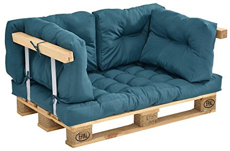 [en.casa] Palettenkissen - 5er Set - 1x Sitzpolster + 4X Rückenkissen Türkis Paletten-Sofa In/Outdoor
