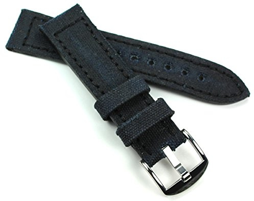RIOS 1931 22mm Canvas mit Leder Uhrenarmband Sport Taucher schwarz