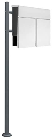 Boîte aux Lettres avec Support Socle Piédestal Acier INOX Anthracite Sélection V2Aox, Version:1 Pied - Ronde/Anthracite, Design:03