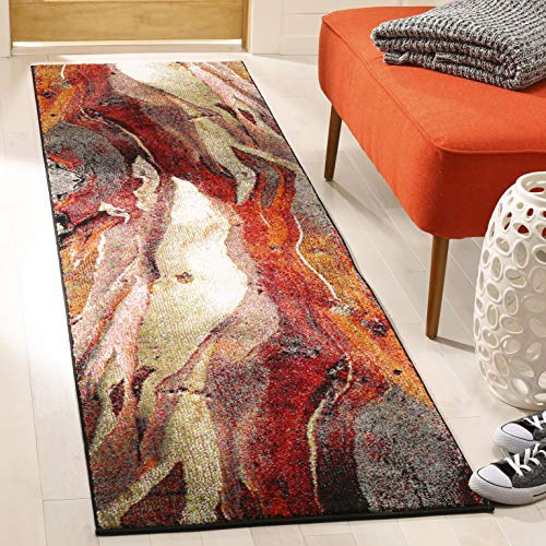 SAFAVIEH Glacier Collection Runner Rug - 2'3 x 8', Red & Multi, Modern Abstract Design, Non-Shedding & Easy Care, Ideal for High Traffic Areas in Living Room, Bedroom (GLA126A)