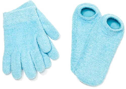 NatraCure Moisturizing Gel Booties and Gloves Set - (for Dry Skin, Dry Hands, feet, Cracked Heels, cuticles, Rough Skin, Dead Skin, use with Your Favorite lotions) - 155/175-AQ/RET - Color: Aqua