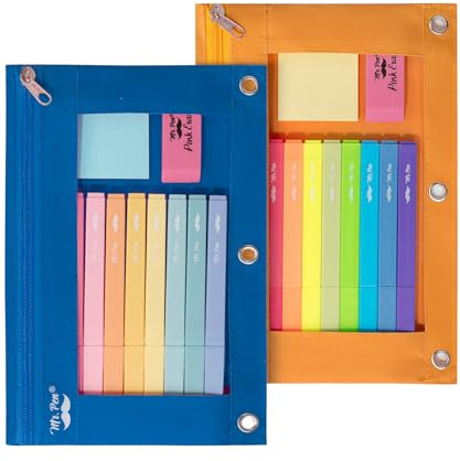 Mr. Pen Astuccio in tessuto con 3 fori per raccoglitore, colore nero, set, Blu e arancione., 2 pezzi, Custodia