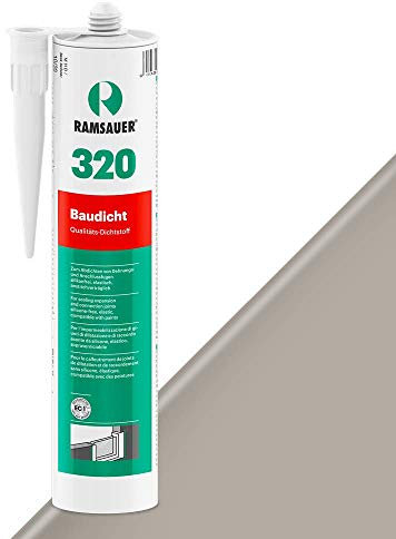 RAMSAUER 320 Baudicht (Kieselgrau) - 310ml Kartusche, hoch elastisch, Abdichtung von Fugen an Fassaden, Dehnungs- & Stoßfugen Fertigbetonbau, Anschlussfugen Fenster-& Türrahmen, Innen- & Außenbereich