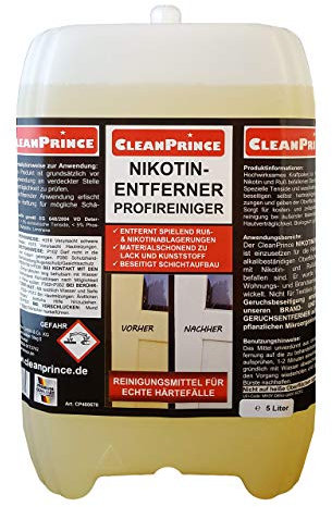 Cleanprince Nikotinentferner 5 Liter Nikotinreiniger Rußentferner Gilb Vergilbung Ablagerungen Holz Lack Metall Kunststoff