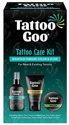 Tattoo Goo Aftercare Kit enthält antimikrobielle Seife, Balsam und Lotion, Tattoo-Pflege zur Farbverbesserung + schnelle Heilung – vegan, Lanolinfrei, Tattoo-Künstler-Geschenke (3-teiliges Set) et)