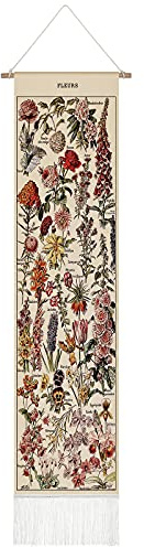 Tegeme Vintage Tapestry 52 x 13 Inch, Long Vertical Wall Hanging Reference Illustrative Botanical Tassel Tapestry for Bedroom Living Room Home Decoration(Flower)