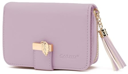 CALIYO Geldbeutel Damen aus glattem und weichem Synthetisches Leder, Geldbörse Damen klein und im Kurzformat, Portemonnaie mit Druckknopf und Reißverschluss und viele Fächer (Helllila).