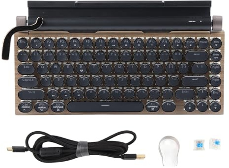 Tastiera per macchina da scrivere retrò, 83 tasti Bluetooth 5.0 Luminosità regolabile Stile macchina da scrivere Tastiera meccanica cablata e wireless, Connessione a più dispositivi Classica 2000 mA