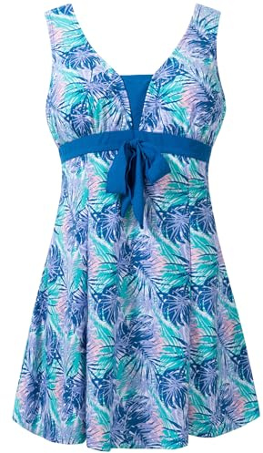 Wantdo Women's Plus Size Swimwear One Piece Skirted Swimsuit | Boy shorts, Swimdress, Tummy control, High waisted, Padded cups, Stretch fabric, Slimming, Casual, Chlorine safe, Pool