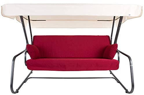 PATIO Hollywoodschaukel 3 Sitzer Vita 170 cm Gartenschaukel mit Auflagen Sonnendach stabil klappbar rot