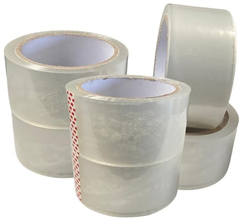 JeeJaan® 6 Pcs of Clear Packaging Tape 48mm x 66m - Strong Adhesive Tape for Packing, Shipping, and Storage - Securely Seal Parcels, Cardboard Boxes, and Cartons