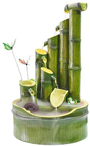Desktop Water Feature/Tabletop Water Fountain Indoor Fountain Resin Bamboo Zen Garden Water Fountain Spout Indoor/Outdoor 7.9-Inch Round Flat Base Smooth Split-Resistant Natural Style Desktop Decorati