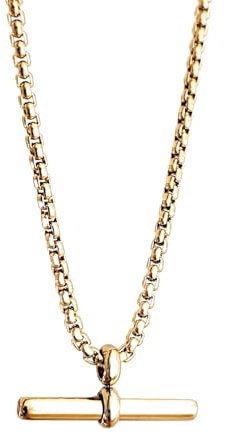 Source 24 inch T-bar Pendant Necklace with 18ct Gold plated Pearl Box Belcher Chain