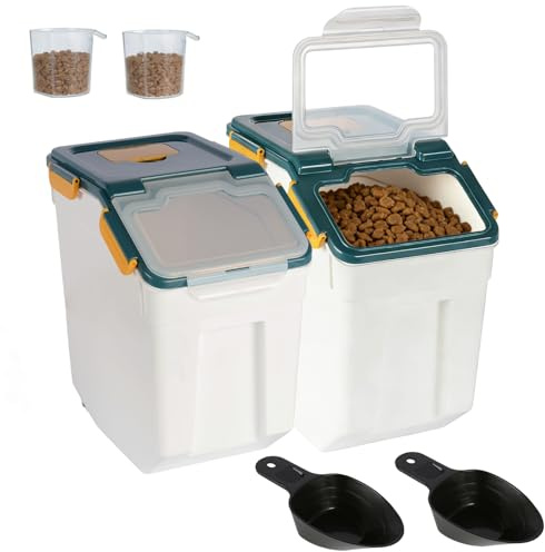 ANMOO Aufbewahrungsbehälter für Haustierfutter, 2 Stück, 15 kg, luftdicht, für Hundefutter, BPA-frei, Katzenfutterbehälter mit Schaufel für Trockenfutter (blau)