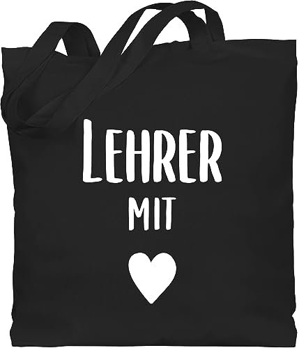 Shirtracer Baumwolltasche - Taschen - Lehrer mit Herz weiß - Unisize - Schwarz - dankeschön geschenke für jutetasche lehrer-tasche teacher stofftasche lehrerin geschenk referendariat jutebeutel
