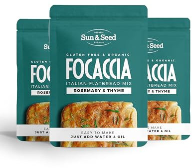 Sun & Seed Gluten-Free Rosemary & Thyme Focaccia Mix 3 x 300g – Organic Ingredients – Easy to Bake, Soft & Bouncy Texture – Vegan-Friendly – Perfect for Sandwiches, Snacks & Sharing