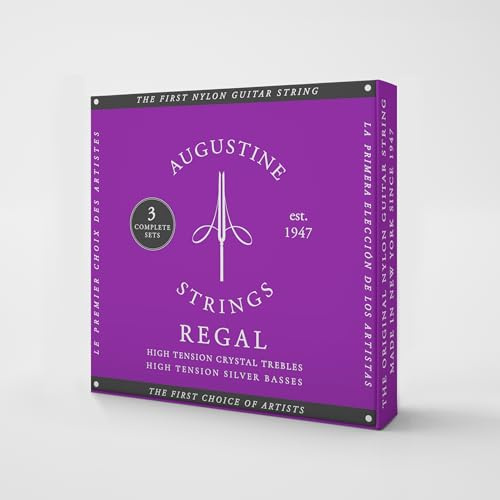 Augustine Strings Regal High Tension - Premium Crystal Nylon Classical Guitar Strings - Produced in New York by the Manufacturer of the Original Nylon String - 3 Sets