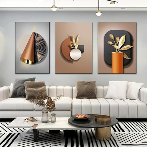 dsdsgog Schwarzes Blattgold-Leinwand-Poster, abstrakte Geometrie, 3D-visuelle Wandkunst, Gemälde, Drucke, Bilder für moderne Wohnzimmerdekoration, 80 x 110 cm x 3, rahmenlos
