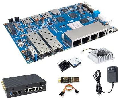 Banana Pi BPI-R4 WiFi 7 Wireless Dual-Band WiFi Router Board OpenWRT mit MediaTek MT7988A (Filogic 880) SoC, unterstützt 2X 10GbE SFP und 4X GbE Gigabit Ethernet für NAS Smart Home Gateway (Bundle2)