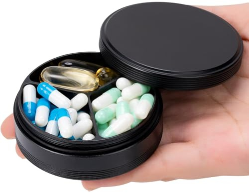 Pill Box 3 Compartment - Metal Travel Pill Case for Purse or Pocket