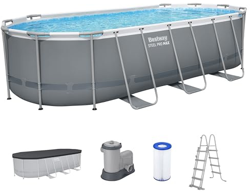 Bestway Steel Pro MAX Frame Pool Komplett-Set, 549 x 274 x 122 cm, 13.430 L, TriTech-Material, Filterpumpe, Sicherheitsleiter, Abdeckplane, Fliesenmosaik, einfacher Aufbau, langlebiger Stahlrahmen