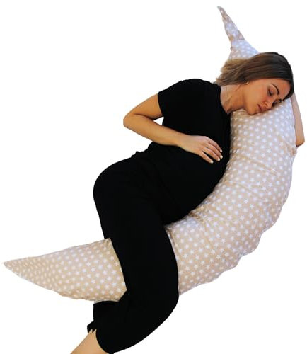 SEB MARKET | Cojín Lactancia 180x60 Ergonómico y Mullido para Embarazo - Cojín Lactancia Beige 100% Algodón Certificado Oeko-Tex Standard 100