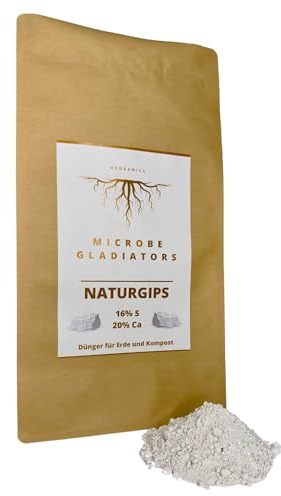 MICROBE GLADIATORS - Naturgips Gips Gypsum Dünger (Calciumsulfat Dihydrat) mit 22% Calcium und 16% Schwefel aus natürlichen Lagerstätten (4kg)