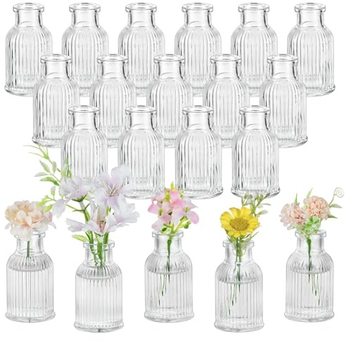 Glasseam Florero De Cristal para Mesa: Juego De 20 Floreros Pequeños para Decoración De Centros De Mesa En Bodas Fiestas Salones - Jarrones Transparentes para Rosas Plantas Y Hierba