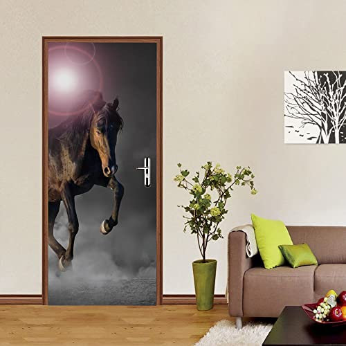 Türtapete selbstklebend TürPoster 3D Sonnenlicht Pferd Türtapete Selbstklebend Fototapete Türfolie Poster Tapete Abnehmbar Wandtapete für Wohnzimmer Küche Schlafzimmer B90 x H200cm