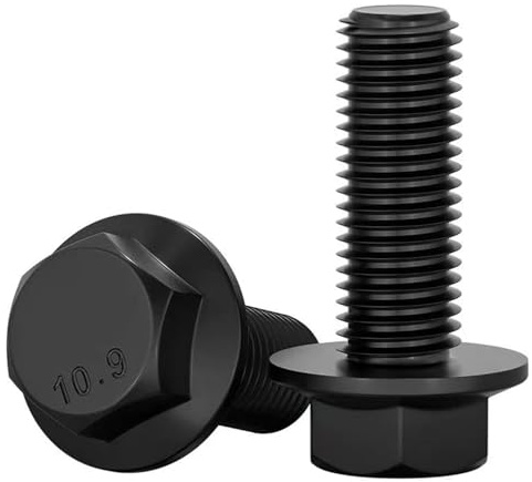 M8-1.25 x 25 mm Flanged Hex Head Bolts Flange Hexagon Screws, Full Thread, Alloy Steel, Zinc Plated, Quantity 20
