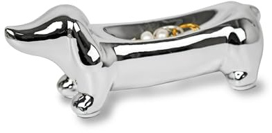 YOBRO Keramik-Schmucktablett für Schmuck und Schlüssel, dekoratives Mini-Geschirr, Geschenk für Hundeliebhaber, Verlobungsring-Organizer (Silber)