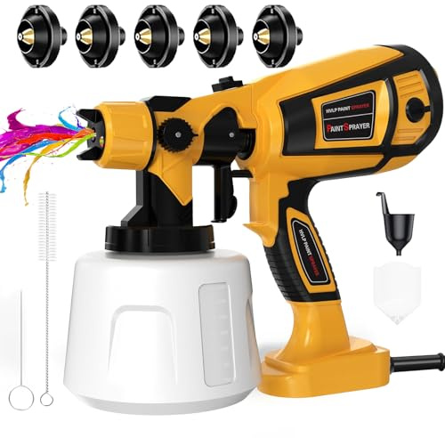 TOPALL Pistola Pintura Electrica,Pistola para Pintar Paredes y Techos,850W 32000PRM 1400ML HVLP Pistola Pintar Electrica Pulverizador de Pintura,con 5 Boquillas y 3 Patrones,AmarilloN
