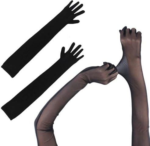 Handschuhe Lang,Nylon Handschuhe,Schwarze Langehandschuhe Damen für Hochzeit TanzHochzeit Party und Kostüm Abend Party, Mesh Gloves,Hautfarbe Handschuhekostüm,Meshhandschuhe,Opernhandschuhe