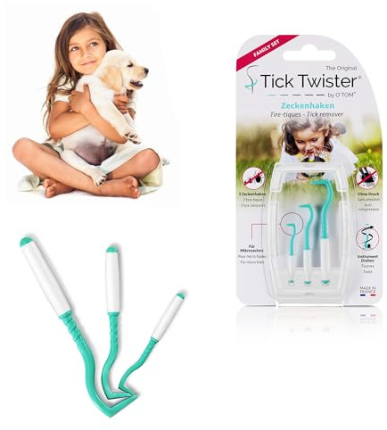 Tire Tique pour Chien, Chat et Humain (Set de 3 Tailles - Vert) - Retrait Facile, Rapide et sans Douleur – Pince à Tique avec Boîte de Rangement - Fabriqué en France (1 Set)