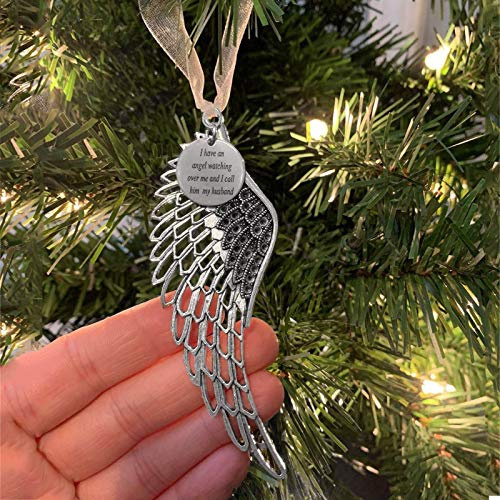Christmas Memorial Hanging Ornaments Angel Wings, I Have a Angel Watching Over Me I Call Him Husband in Memory of Loved One Christmas Tree Hanging Pendant Sympathy Gifts (Husband)