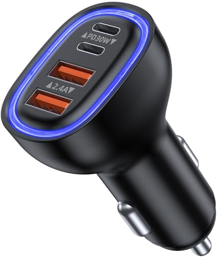 4 Porte Caricatore Auto,78W Total Presa Accendisigari USB C PD&QC3.0, Ricarica Rapida per iPhone iPad Samsung Huawei Xiaomi Tavolettaetc