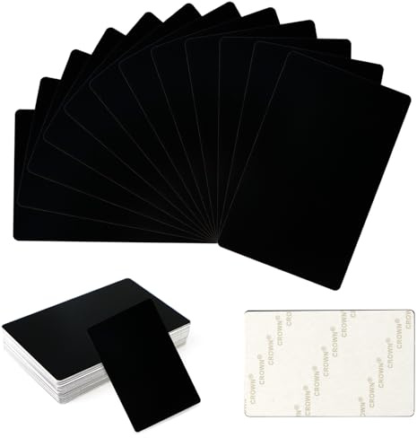 FONLAND 50 Stück Blanko-Visitenkarte aus Metall mit selbstklebender Rückseite Dicke 0.4 mm Aluminium Lasergravur Visitenkarte für Business Office DIY Geschenkkarten（Schwarz）
