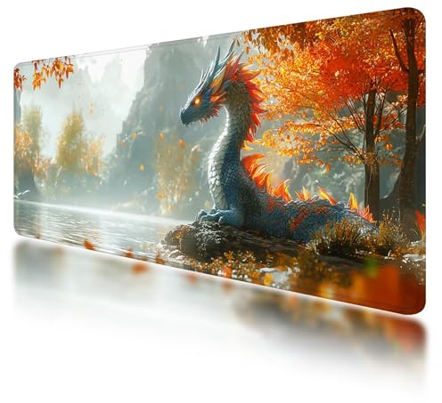 Large Mouse Mat, Gaming Mouse Pad 800 x 400 mm, Landscape Mousepad XXL Waterproof, Dragon Desk Mat with Non-Slip Base, Mousepad with Smooth Surface, Improved Precision and Speed, for Gaming, O-73