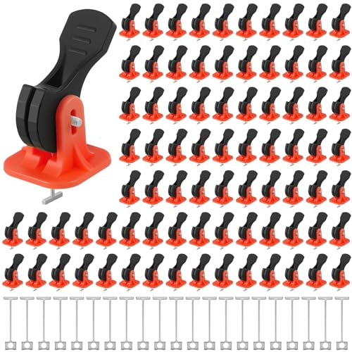 Nuanchu Tile Leveling System Kit 200 Reusable Tile Spacers + 200 1/16'' Replaceable Spare Steel T-pin, Leveling Clips Fit 8-12mm Floor Compounds Set for Wall & Floor (Red)