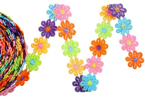7.5 Yard 25mm Blumen Spitzenband Dekoband Spitzenborte Stickerei | Borten Bänder Gänseblümchen Spitze Blumenband Dekoband Stoffblumen zum Aufnähen für Hochzeit Handwerk Gestickte Basteln