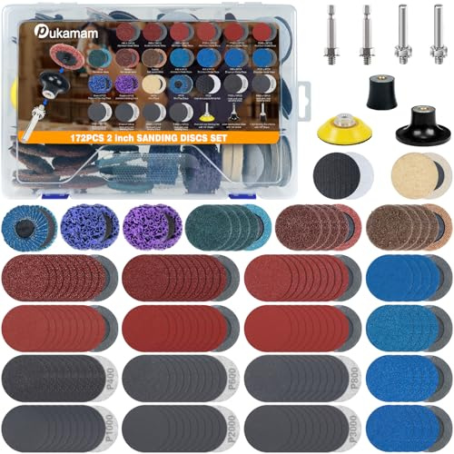 172 PCS 2 Inch Die Grinder Sanding Discs with 1/4 Roll Lock for Milwaukee Dewalt, Compatible with Both Die Grinders and Power Drills for Surface Conditioning, Sanding & Polishing