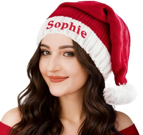 Lousrion Personalisierte Weihnachtsmütze – personalisiert mit Namen, besticktes Urlaubsgeschenk für Erwachsene, Mutter, Vater, Neujahr