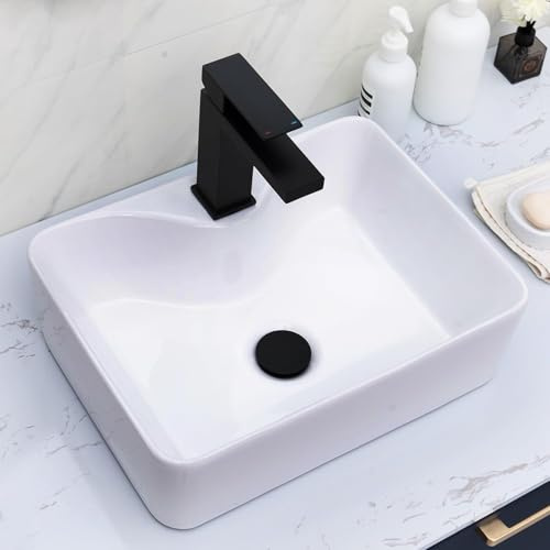 SHACO 16x12 Inch Vessel Sink, White Rectangular Above Counter Bathroom Sink, Countertop Rectangle Porcelain Small Ceramic Sink with Faucet Hole
