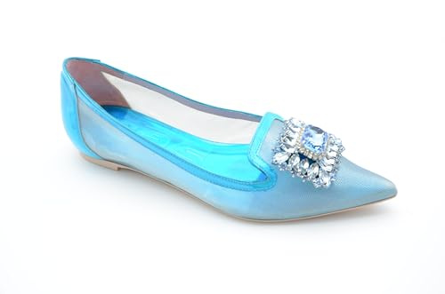 Generico Ballerine Donna Blu con Mesh Trasparente con Punta e Brillanti Numero 37.5