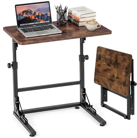 COSTWAY Sängbord, höjdjusterbart skötbord, hopfällbart, laptopbord C-form av metall och trä, sidobord, sjukbord för sjukhus och hem, 59,5 x 39 x 51–66 cm